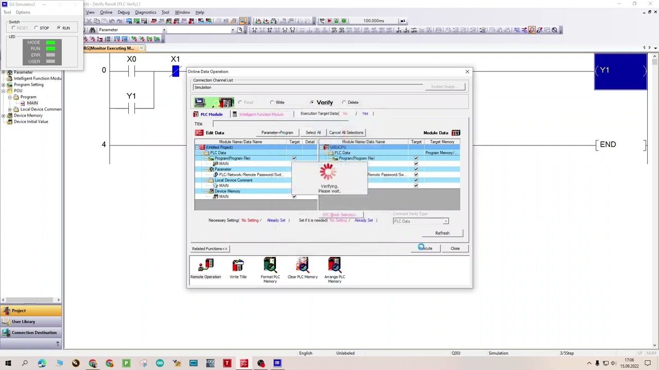 Melsoft GX Works 2 simulator start stop Tutorial