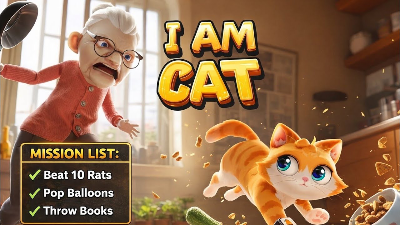 I Am Cat Gameplay – Beat 10 Rats, Pop Balloons & Chaos Everywhere! 🐱