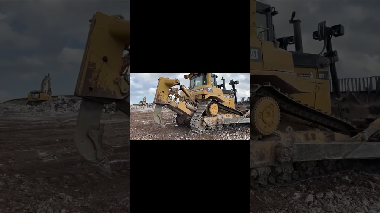 Heavy Machinery Teamwork Excavators & Bulldozers at the Quarry
