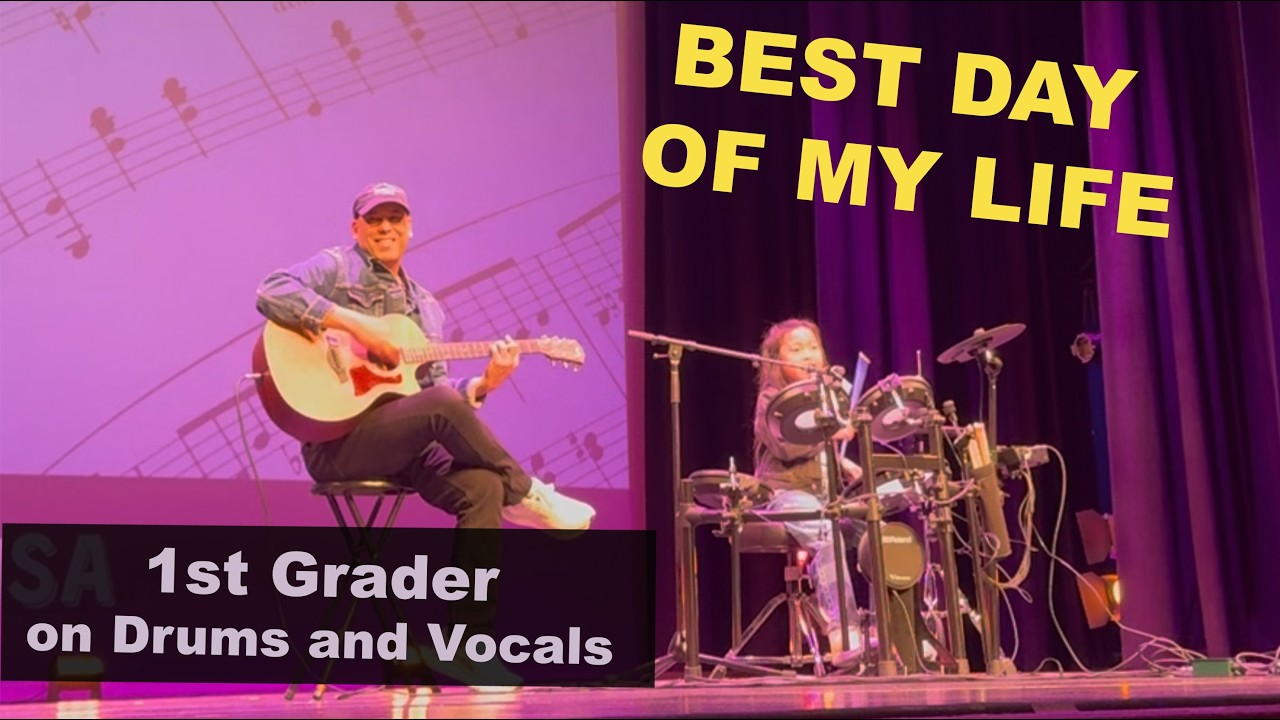 1st grader Liv Misa on Drums and Vocals (Live at BCA)