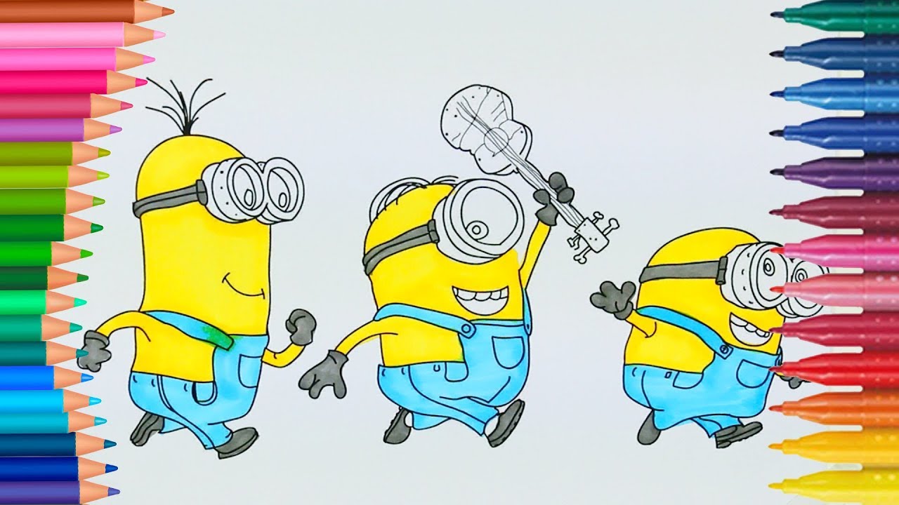 Aprende Colores Coloreando la Página Minions para Colorear💛Vídeos para colorear para niños.