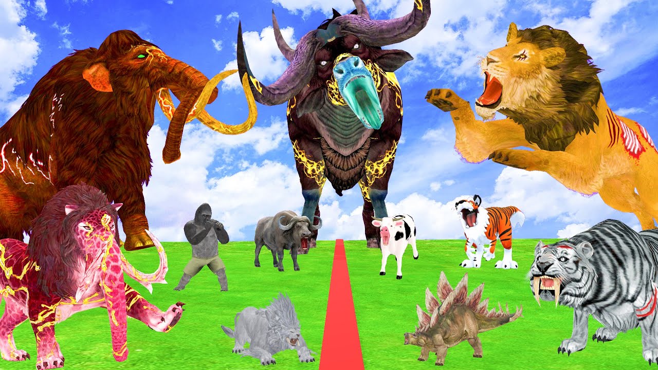 5 Giant Mammoth Elephant Cow Vs Monster Lion Vs 5 Giant Lion Tiger Wolf Cub Saved By Woolly Mammoth