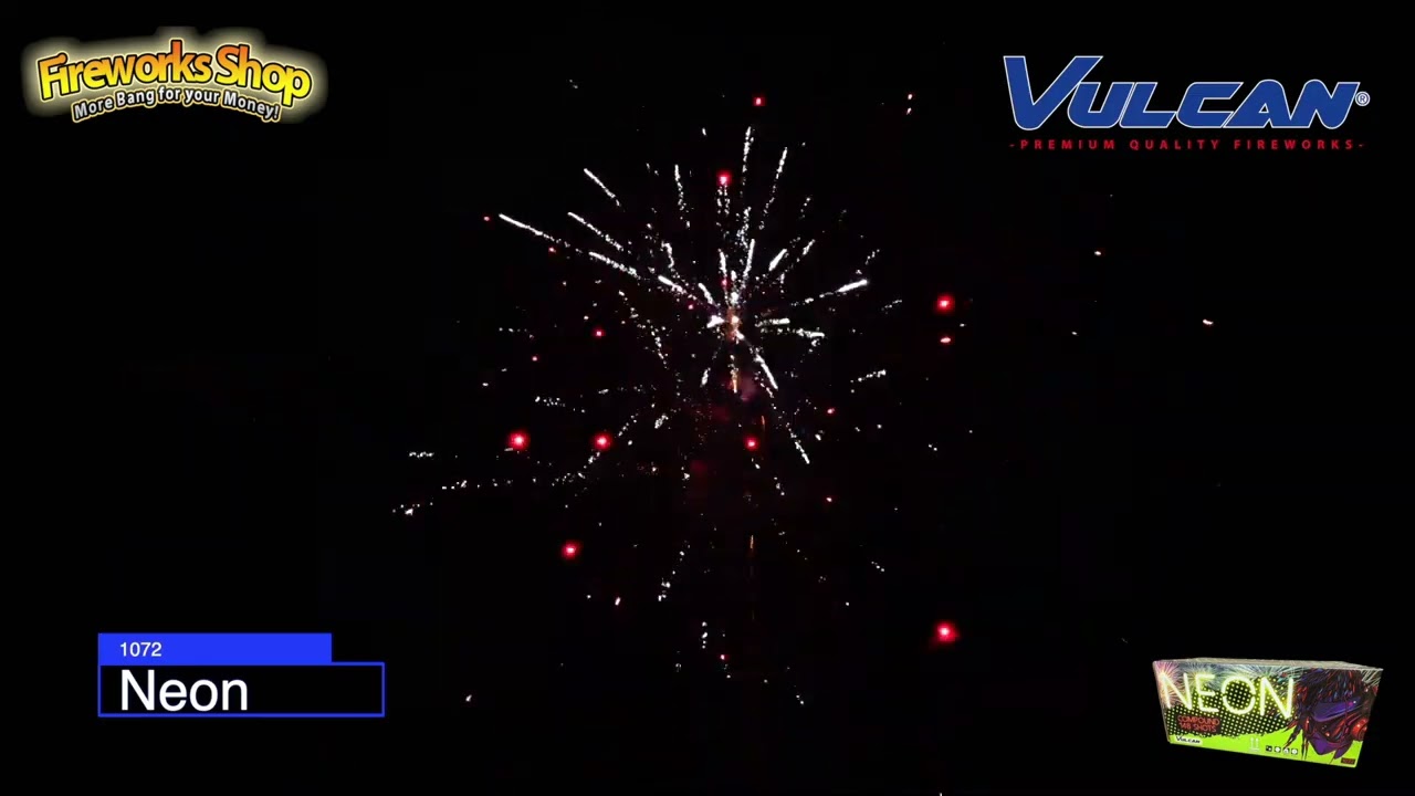 Neon &ndash; 148 Shot Compound Firework | Vulcan Fireworks | Chrysanthemum Crackle Finale