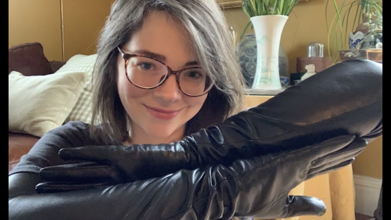 ASMR Leather Glove Sounds! Unboxing and trying on two pairs of long leather gloves ❤️
