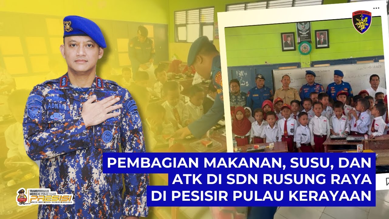 PEMBAGIAN MAKANAN, SUSU, DAN ATK DI SDN RUSUNG RAYA DI PESISIR PULAU KERAYAAN