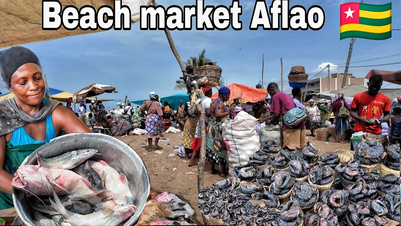 African seaside Market Aflao Togo/Ghana border west Africa. Cost of living in west Africa.