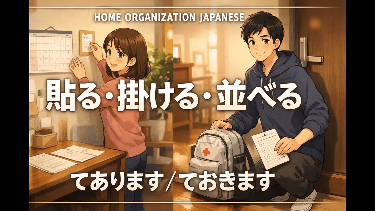 Home Organization Japanese: 貼る・掛ける・並べる + てあります / ておきます