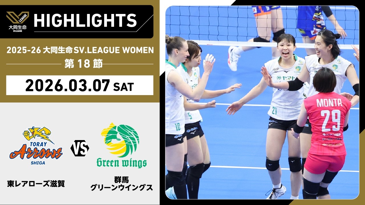 【2026/03/07 ハイライト】2025-26 大同生命SV.LEAGUE WOMEN 第18節 GAME1  東レ滋賀 vs 群馬