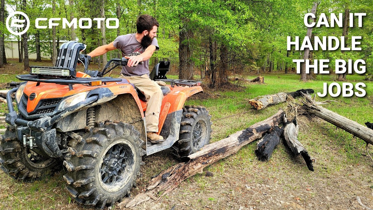 CFMOTO CFORCE Pulling Trees & Hauling a Trailer Doing Work