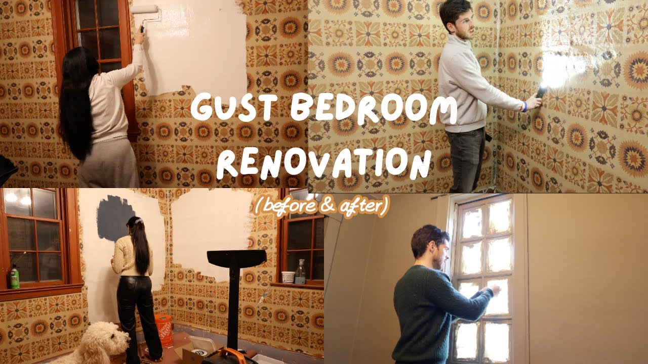 DIY Guest Bedroom Renovation on a Deadline | Painting Over Wallpaper & Crumbling Plaster