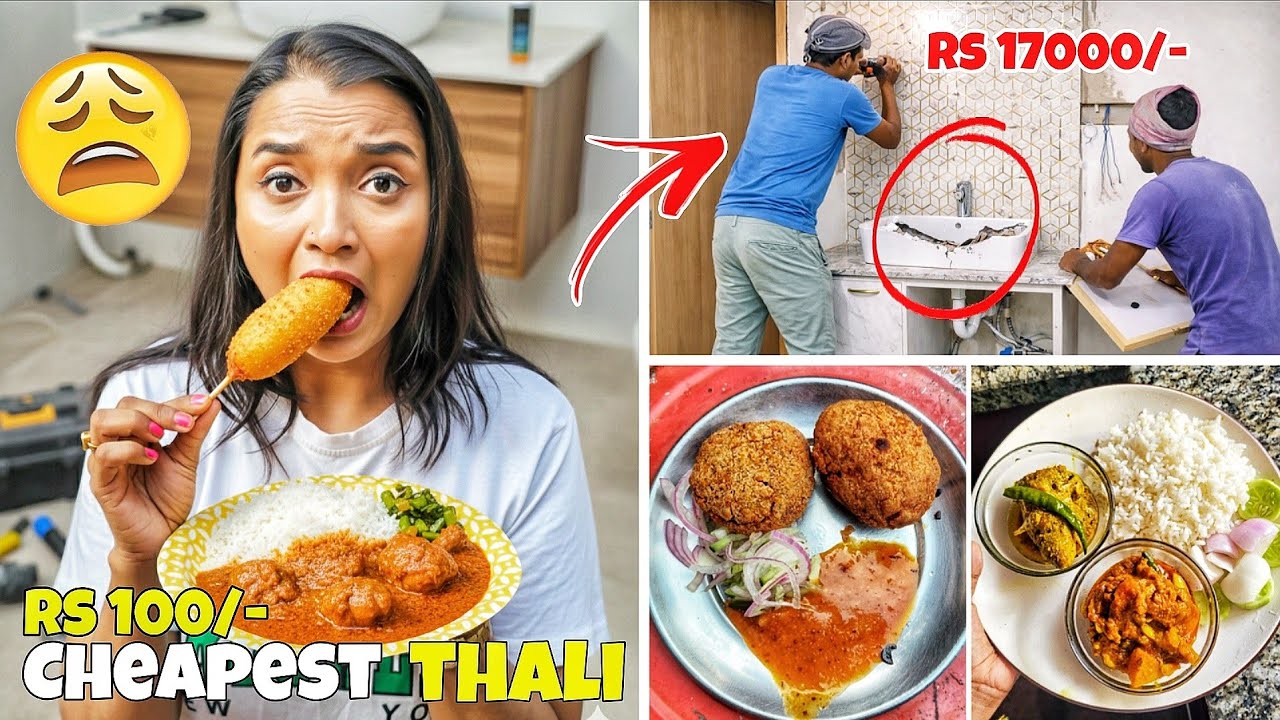VLOG – 100 টাকায় BEST Non Veg THALI Zomato  - Rs 17,000 টাকার Basin ভাঙতে হলো 😭 - New Home Update 
