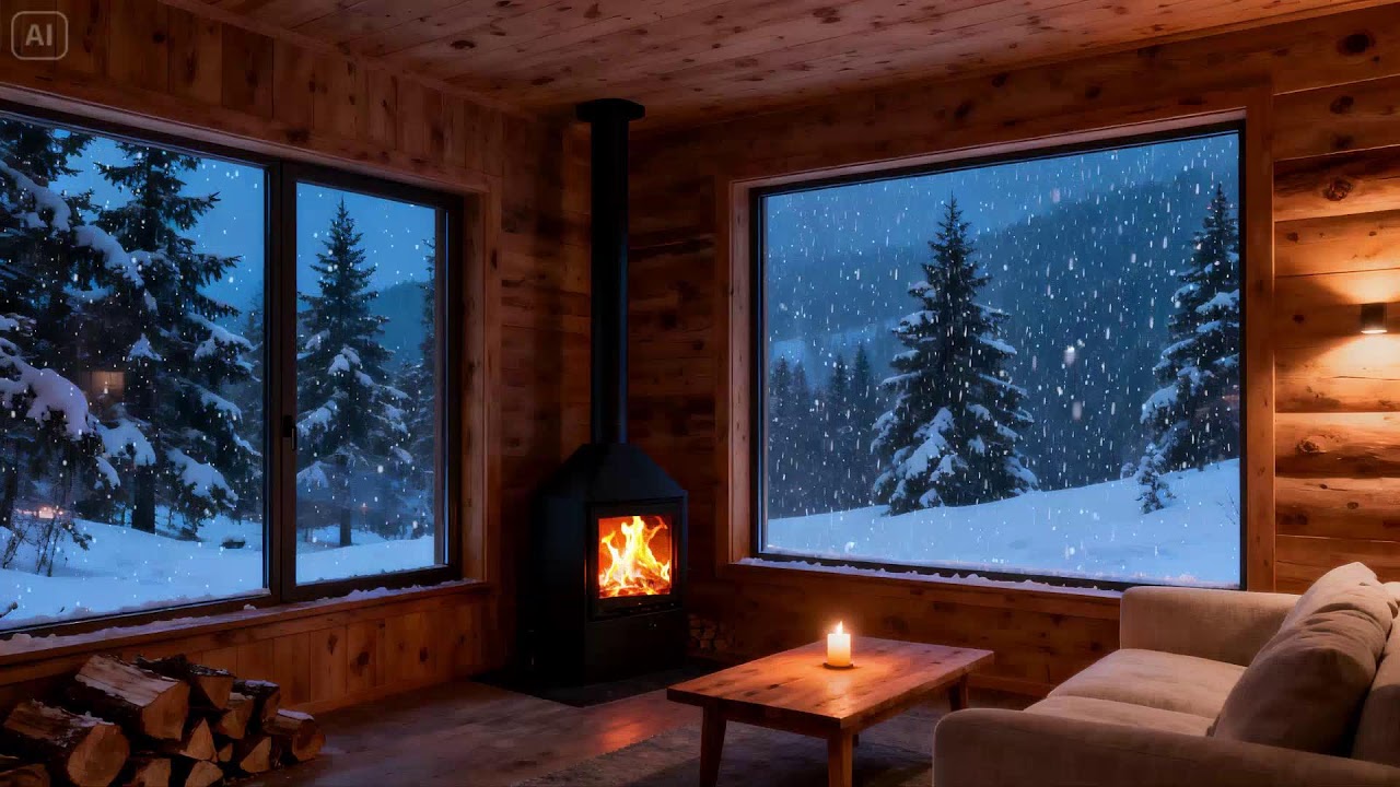 Winter Snow Beneath the Blue Sky 🔥 Cozy Fireplace and Quiet Mind