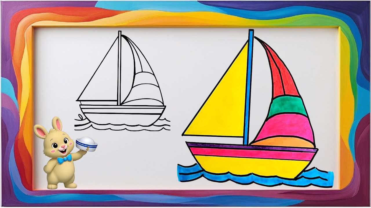 Sailboat Drawing and Coloring for Kids | Learn Colors with Easy Boat Art! 🚢🎨