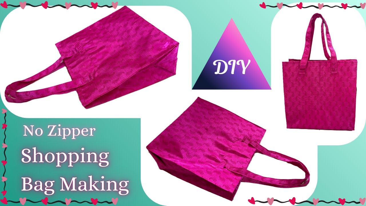 Shopping Bag Making at Home 🛍️ | No Zipper Pink Tote Bag DIY