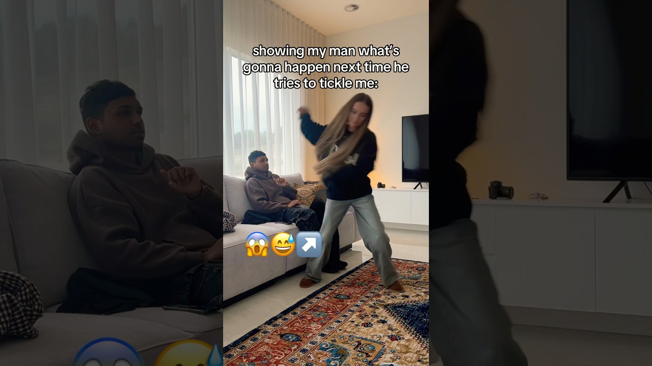 Do y&rsquo;all think I look TOUGH 💪🏽🥹 -  #funny #couple #tickle #reaction #shorts