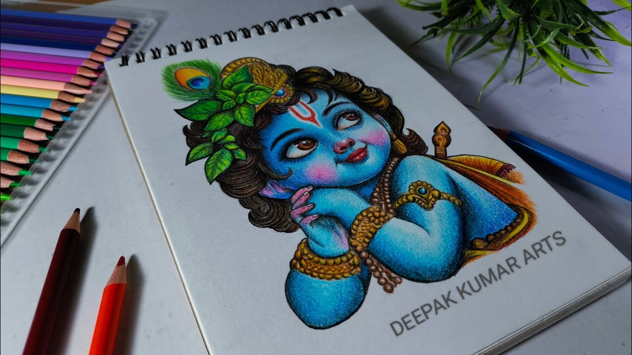 How to Draw Cute Little Krishna Drawing || Cute Little Shree krishna Drawing || Cute Krishna Drawing