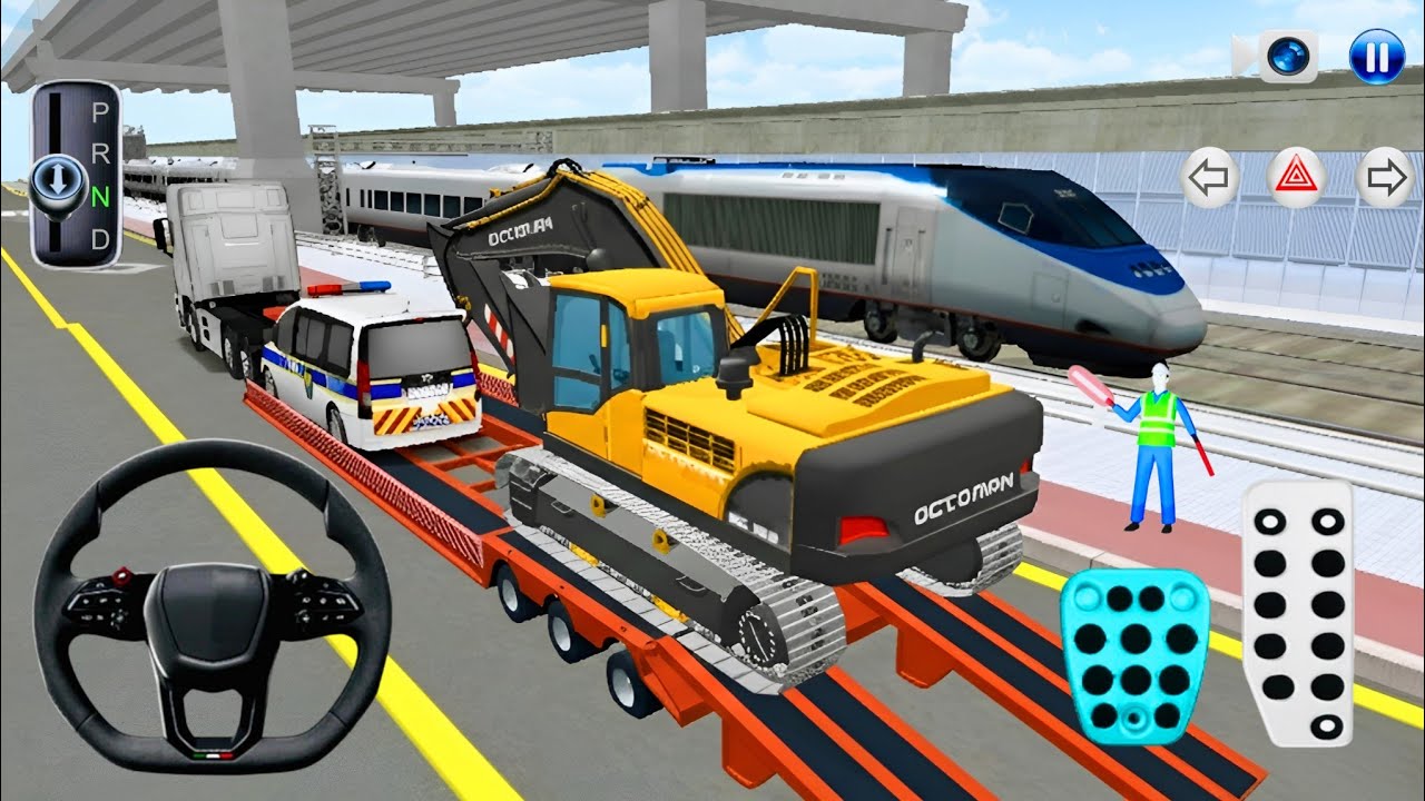 Heavy Excavator 🚜 & Police Vans 🚓 Transport by Trailer Truck 🚛 | 3D Driving Class 2026 Car Games 🎮🔥