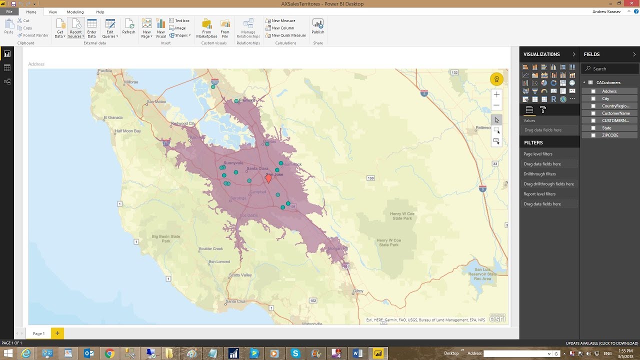 Dynamics 365 AX Power BI Delivery from Warehouse Estimation on ArcGIS Map