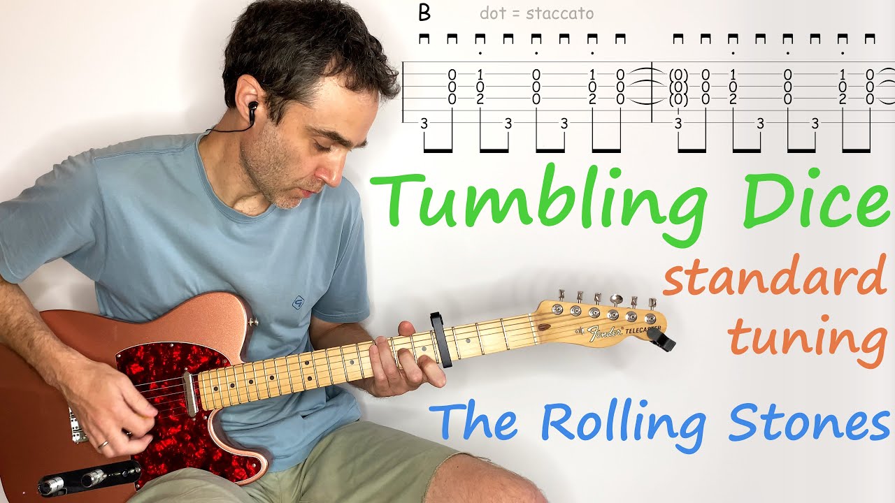 Tumbling Dice in standard tuning - The Rolling Stones - Guitar lesson / tutorial / cover with tab