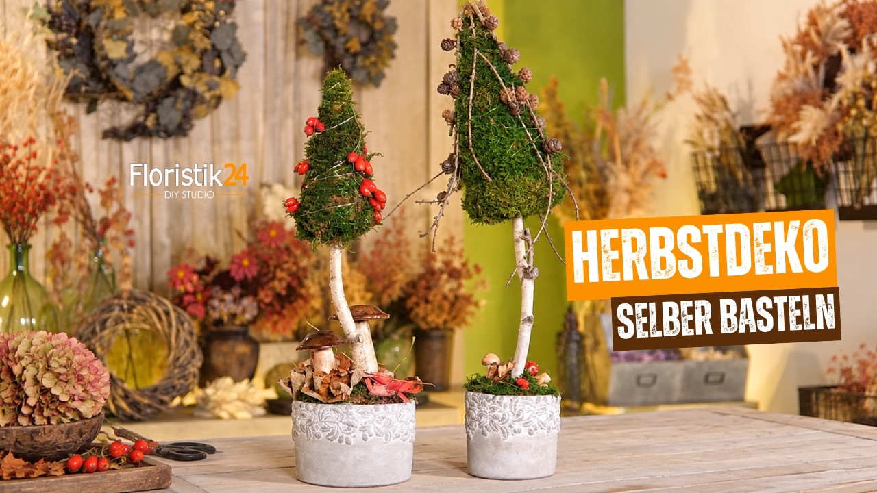 B&auml;ume aus Moos selber machen | Herbstdeko basteln mit Kindern
