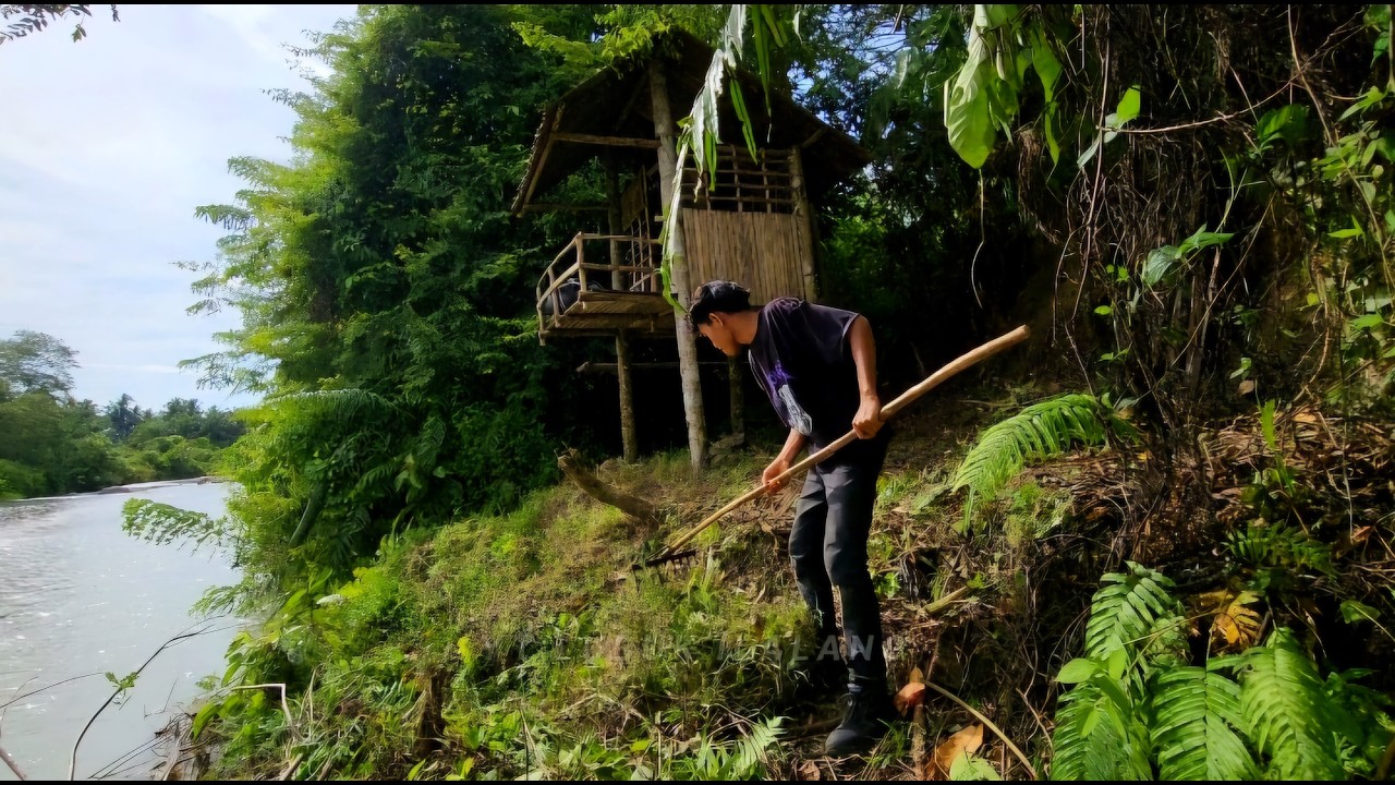Camping di Shelter Bertingkat tepi Sungai - Mancing ikan dan BERKEBUN Sayuran