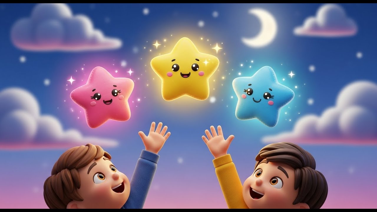 Tres Pequeñas Estrellas de Juguete Brillan, Brillan | Canción de Cuna y Luces