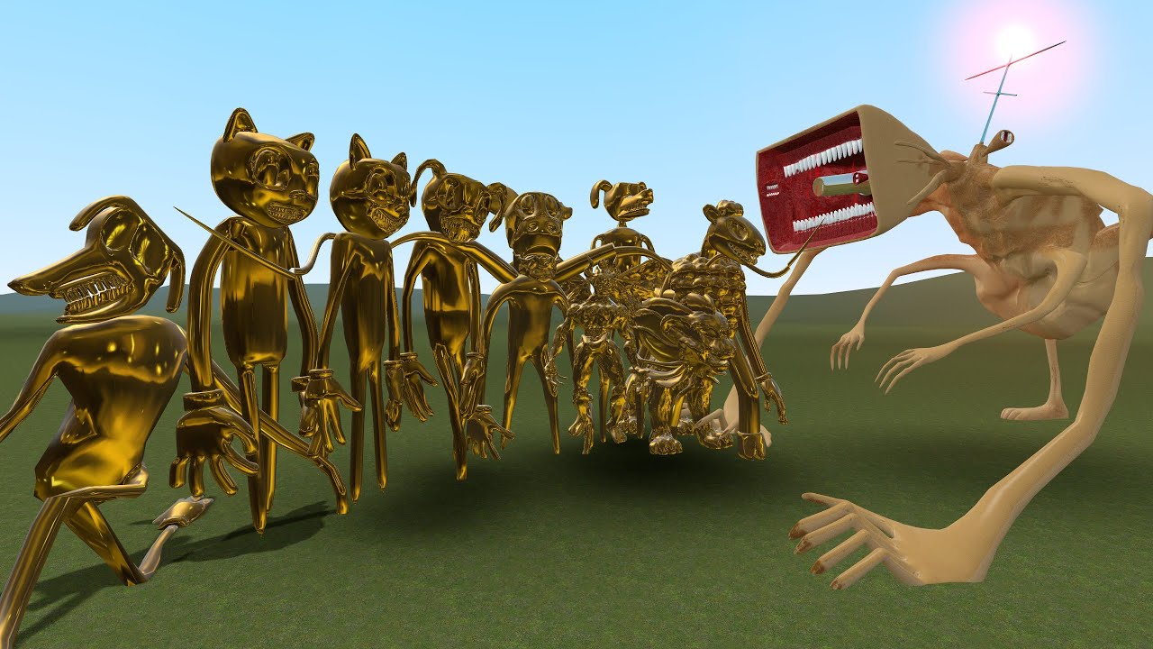 ALL GOLDEN CARTOON CATS VS THE MEGAHORN! Garry's Mod [Leovincible Siren vs Trevor Henderson Cartoon]