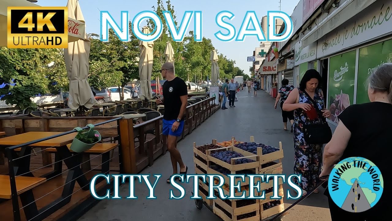 Novi Sad City Streets 4k walking tour video in Late June in Novi Sad Serbia