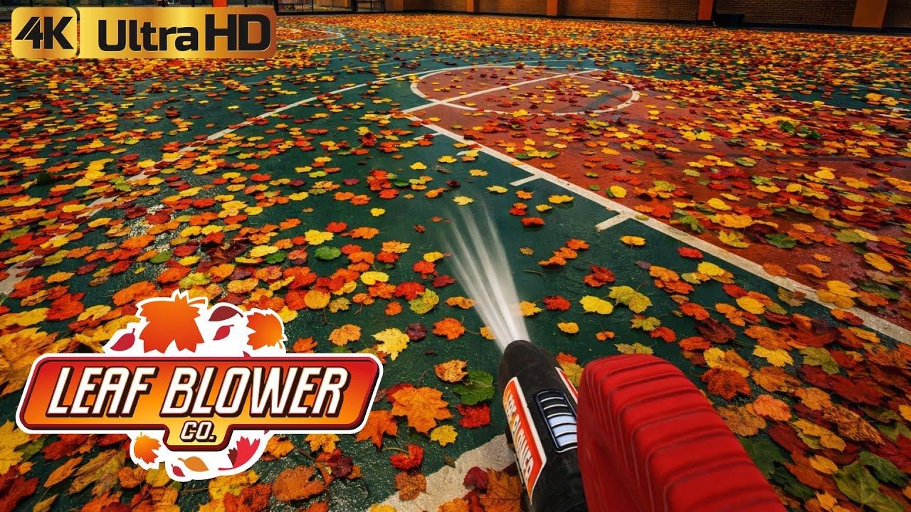 Leaf Blower Co Gameplay | Satisfying Leaf Cleaning on Basketball Court (4K Relaxing)