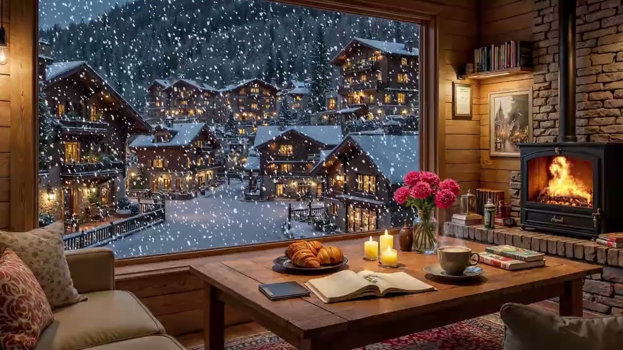 Warm Winter Jazz ❄️ Cozy Coffee Shop Ambience & Fireplace Sounds for Study & Work
