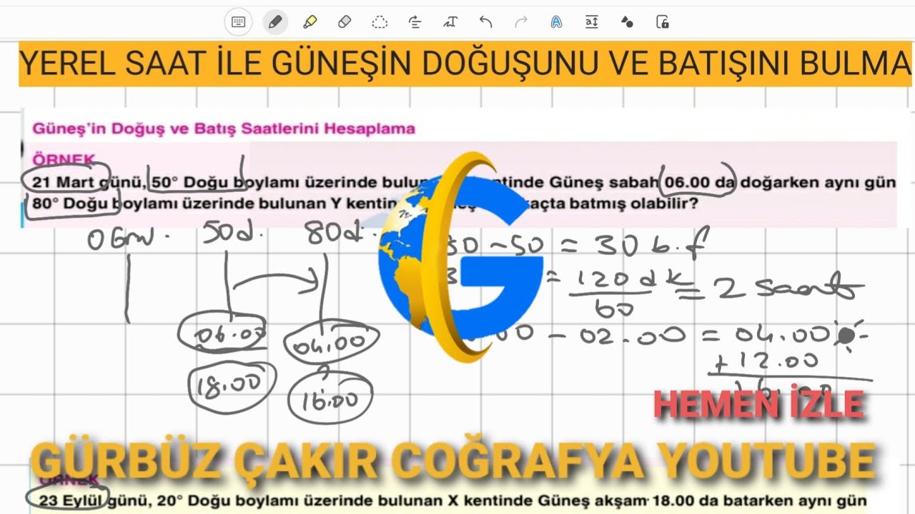 YEREL SAAT İLE GÜNEŞİN DOĞUŞUNU VE BATIŞINI BULMA #gürbüzçakırcoğrafya #yerelsaathesapları