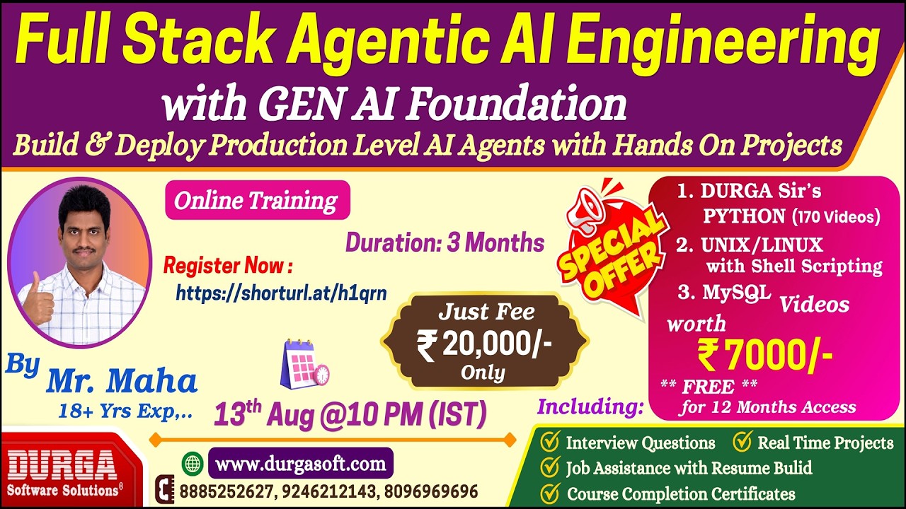 Full Stack Agentic AI Engineering with GEN AI Foundation Online Training @ DURGASOFT