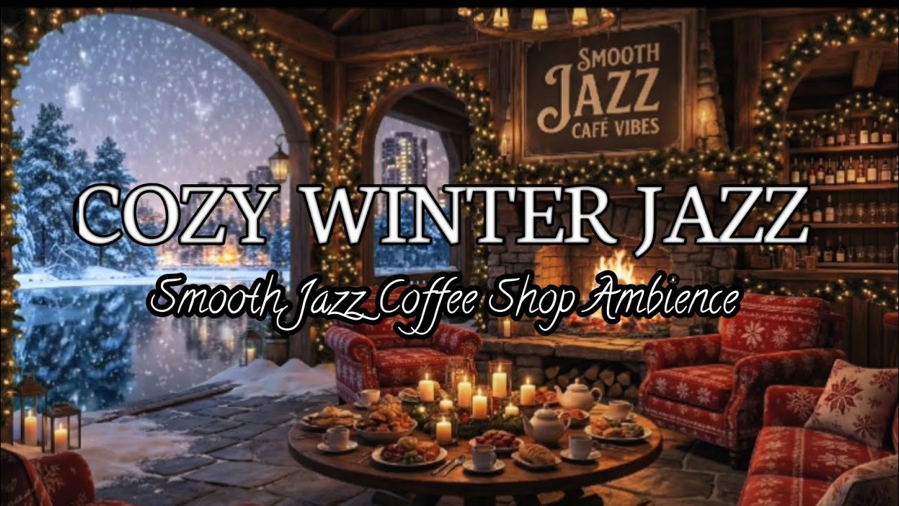 Smooth Jazz Café ☕ Cozy Winter Fireplace Ambience for Sleep, Relax & Study