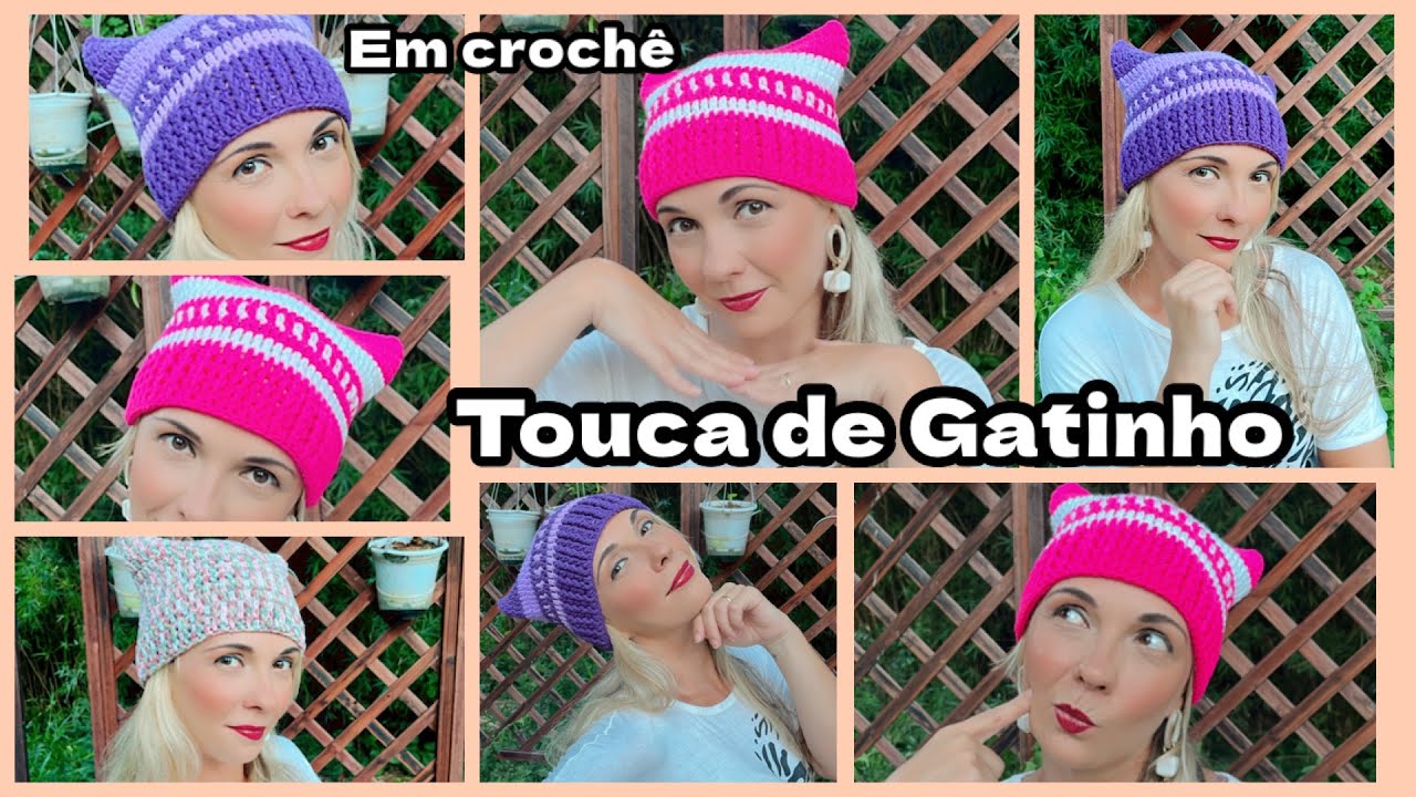 TOUCA DE CROCHÊ PASSO A PASSO- MODELO GATINHO - TOUCA FÁCIL INICIANTE GORRO DE CROCHÊ #croche
