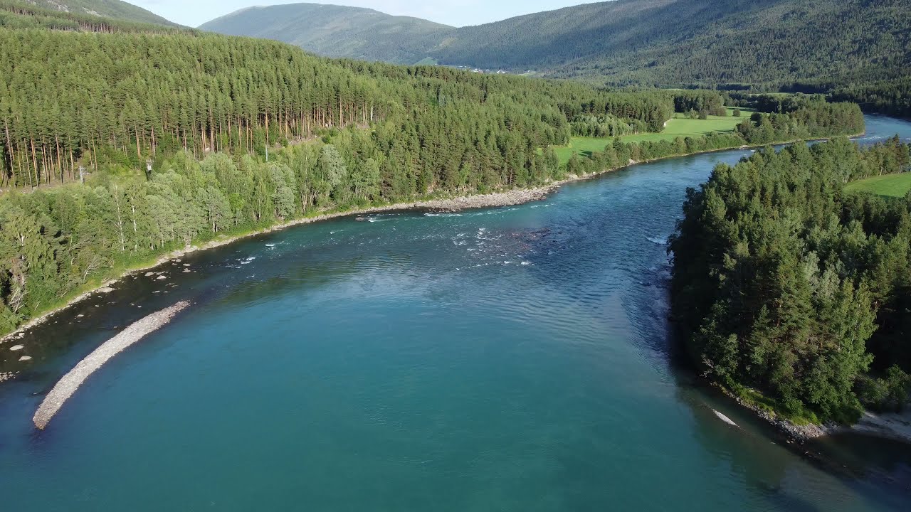 Drone videos of Gudbrandsdal glacial river in Norway