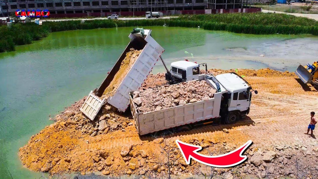 Incredible! Project landfill up by Expert Driver Skill Dozer SHANTUI DH17c2 pushing SoilRock & Truck
