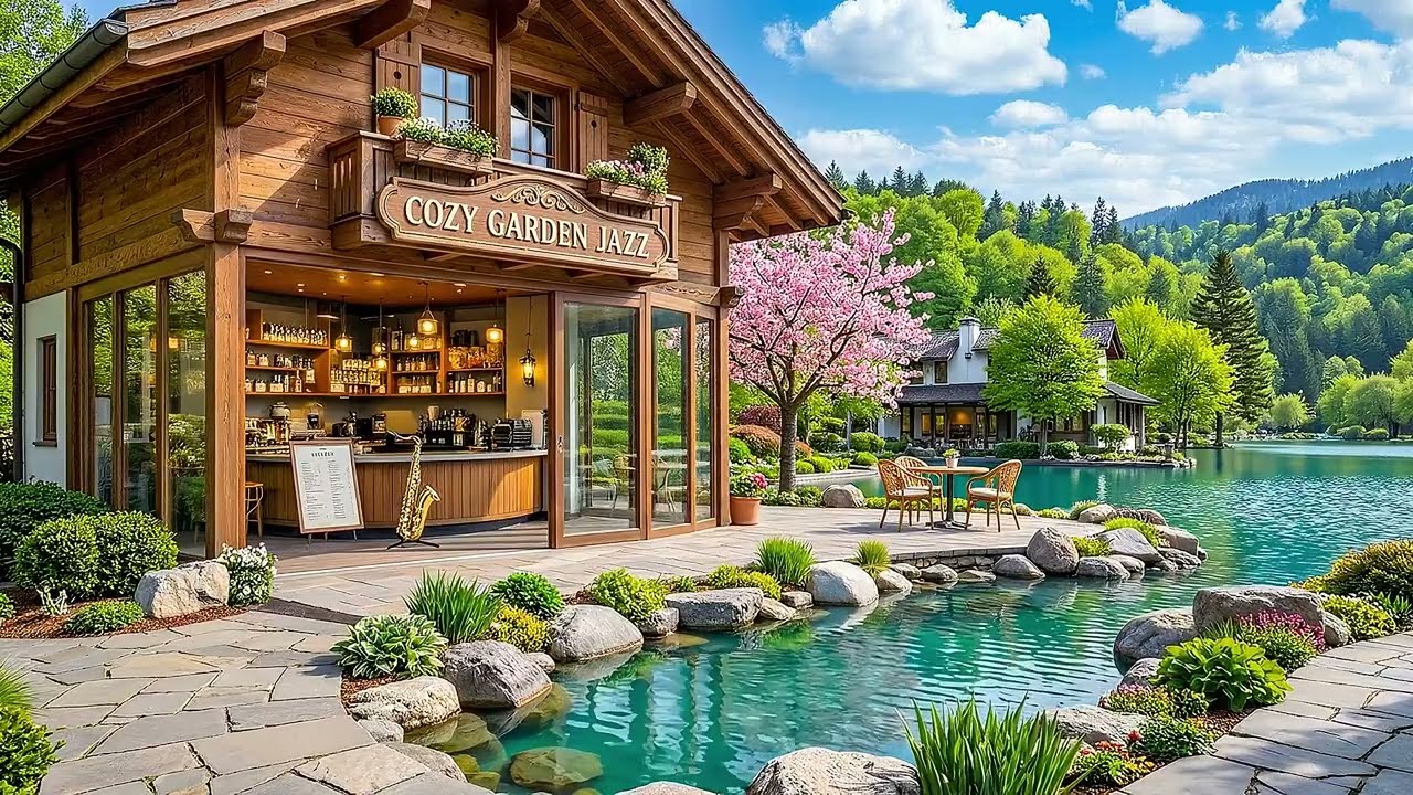 Morning Café Jazz at Lake | Relaxing Piano Music & Gentle Outdoor Jazz Music for Calm Focus