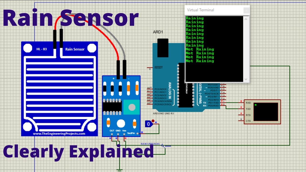 13.Arduino Programming |  How to use Rain Sensor with Arduino in Proteus