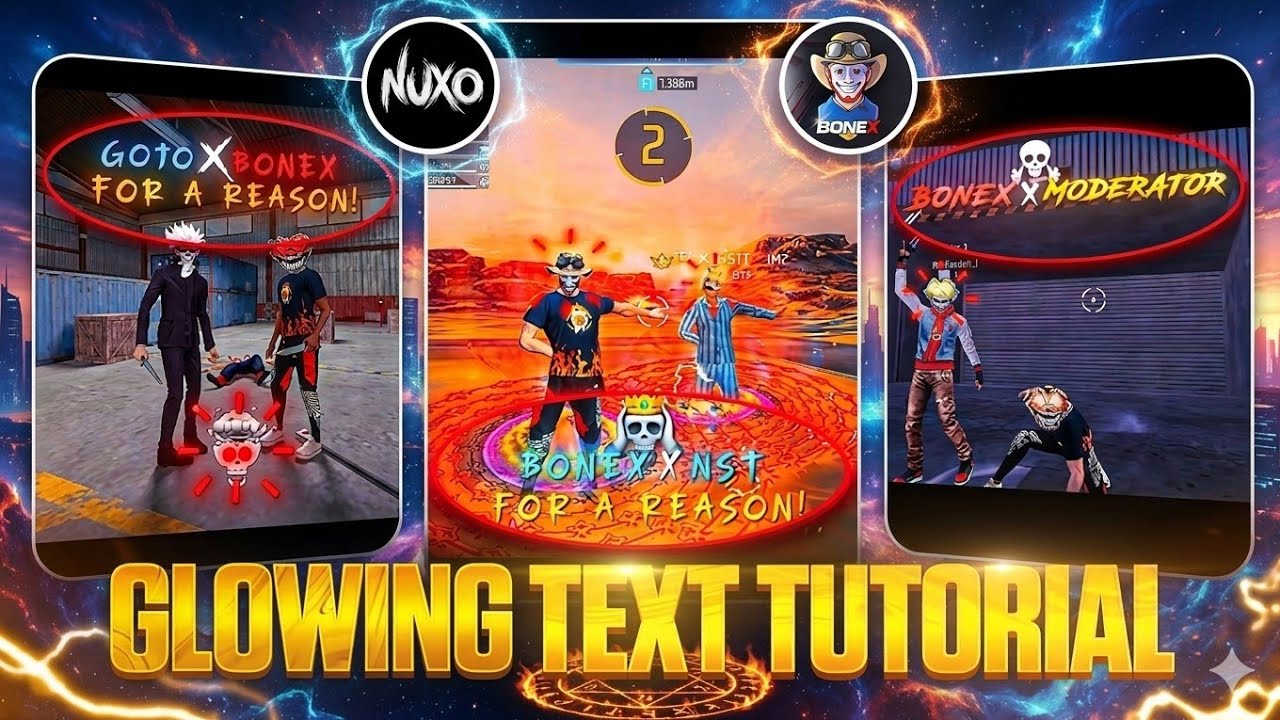 How to Make Glowing Text Like ‪@bonex4_ff‬​  & ‪@nuxoff‬​  😱Full Tutorial || free fire glowing text