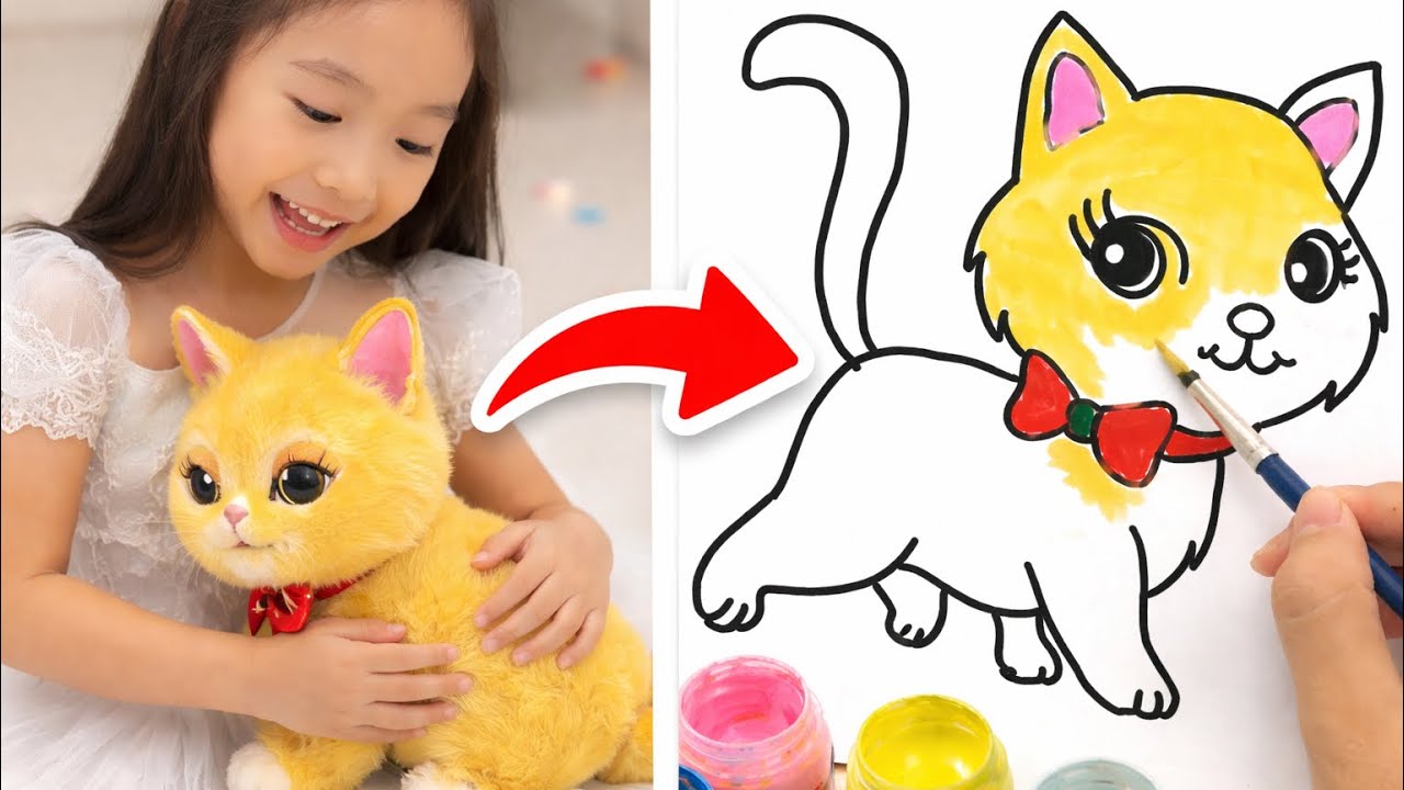 Bé Vẽ Con Mèo Dễ Thương 🐱 | How to Draw a Cute Cat | Kids Song