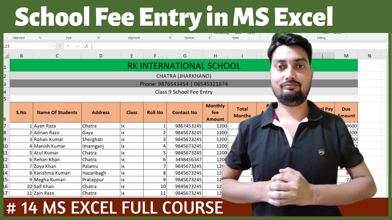 How to Entry Student Fee in MS Excel | School Fee Entry in MS Excel | MS Excel Hindi Tutorial