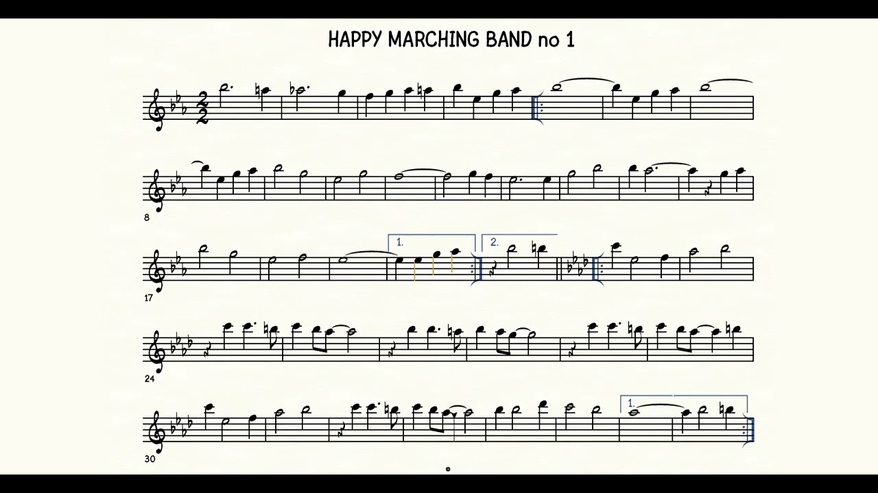 Happy Marching Band no 1 - Play Along, Backing track for C instruments - Flute, Violin