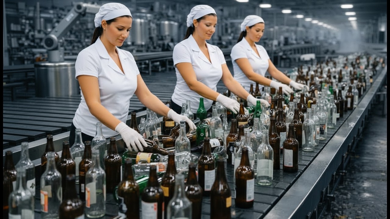 Inside a High-Speed Glass Recycling Factory: Watch Bottles Turn Into New Glass (Full Process)