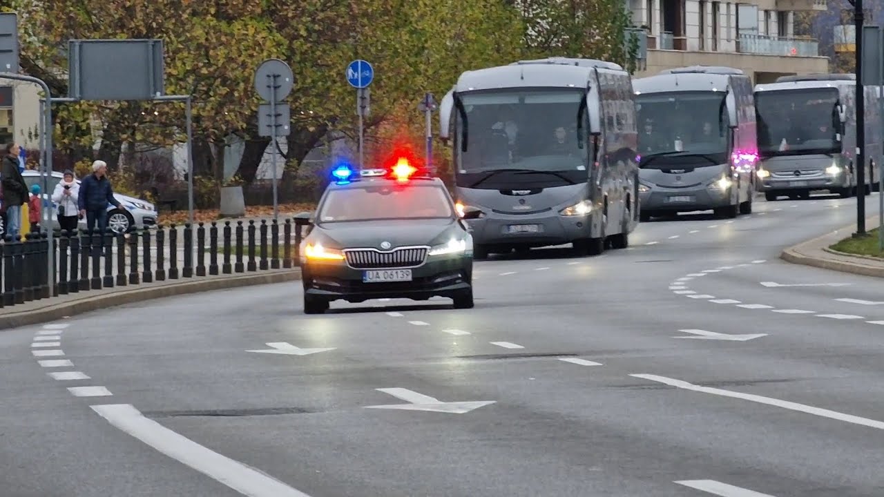 Motorcade of Military Police on way to the State funeral of 3 Polish presidents