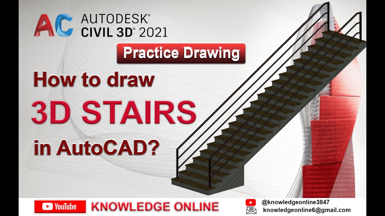 How to draw 2D & 3D Stairs in AutoCAD. Basic Civil Architecture  3D Modeling practice drawing Urdu.