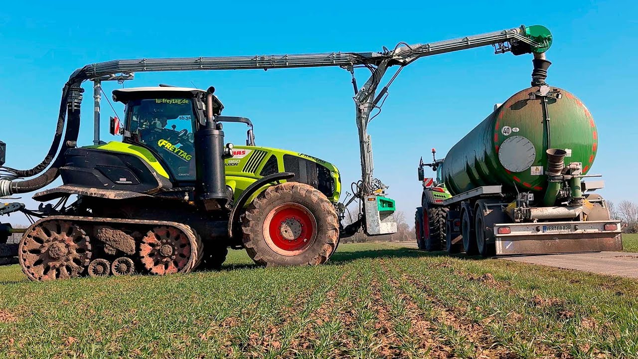 Подкормка озимой пшеницы 2025 г. Трактор CLAAS AXION 960.