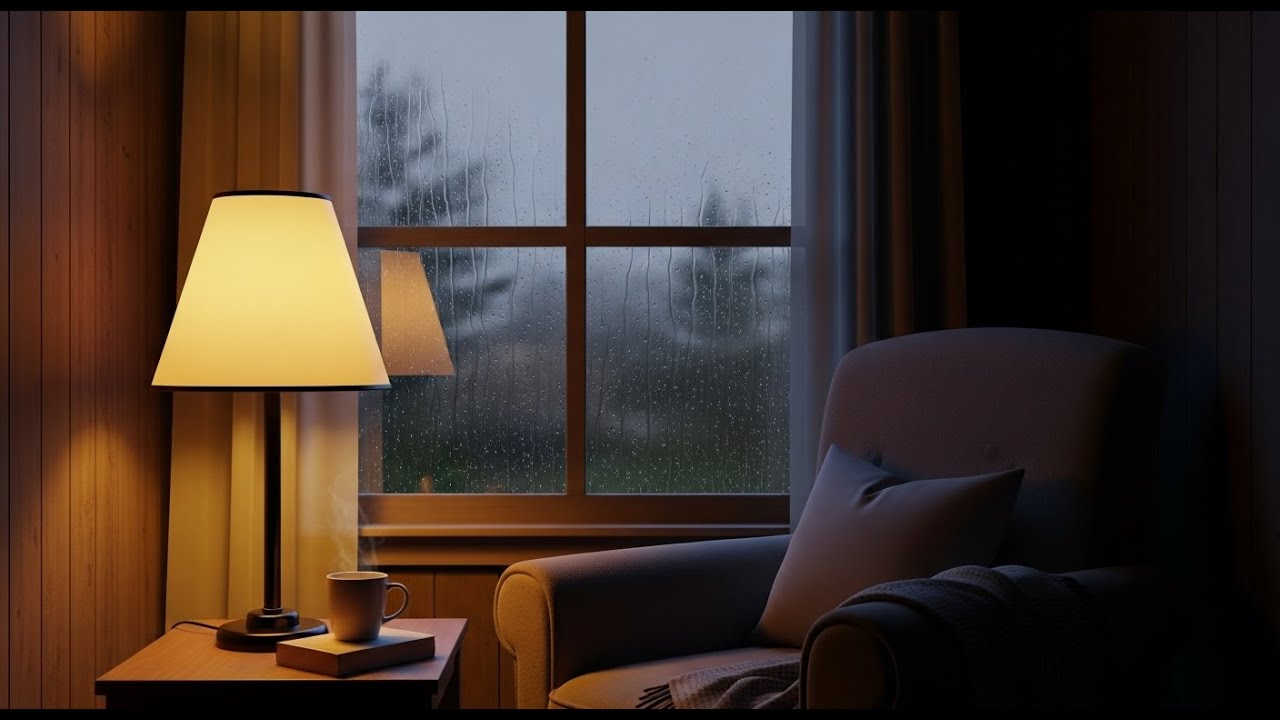 Rainy Evening Ambience. Cozy Room. Sleep and Relax Music