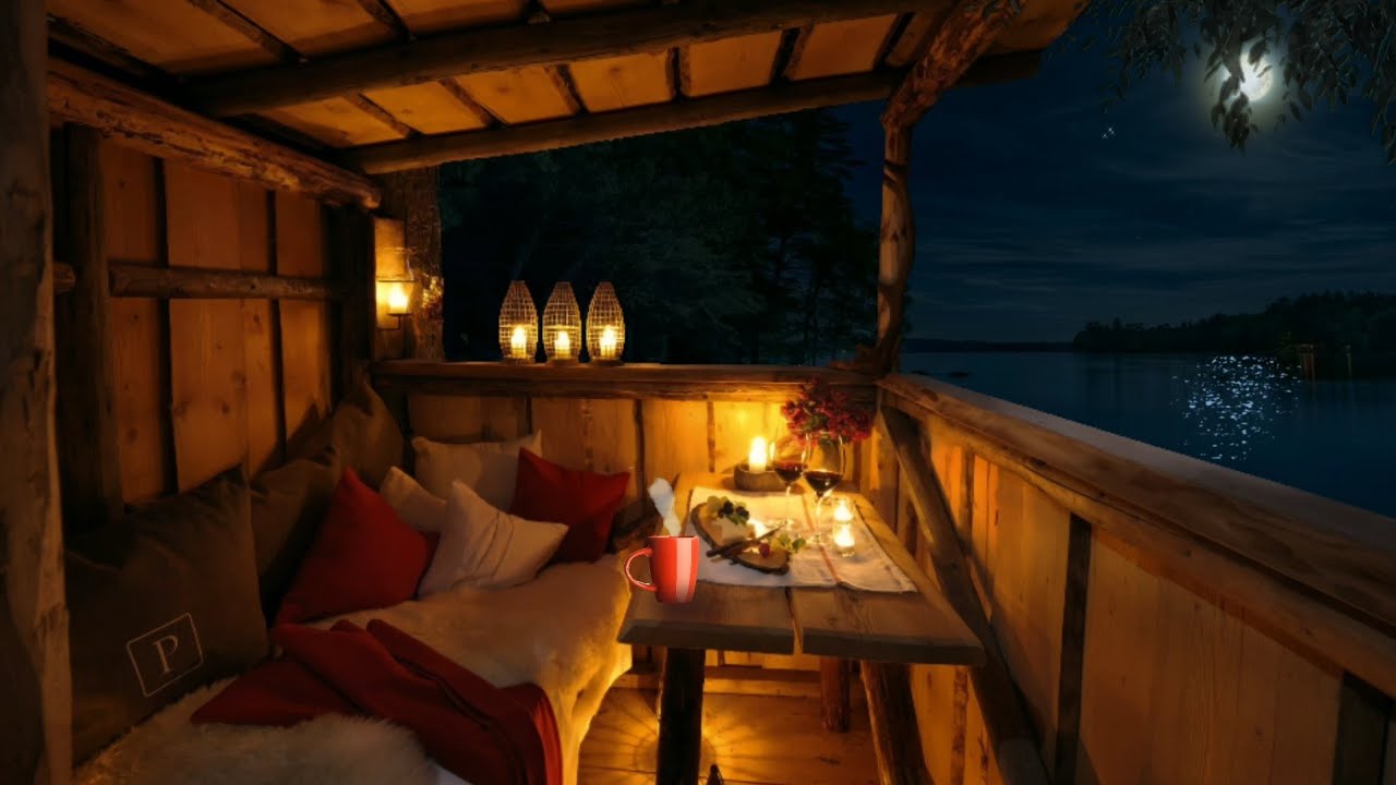 Cozy cabin lake 🏕️ | water lapping and crickets sounds | Alluring Ambience