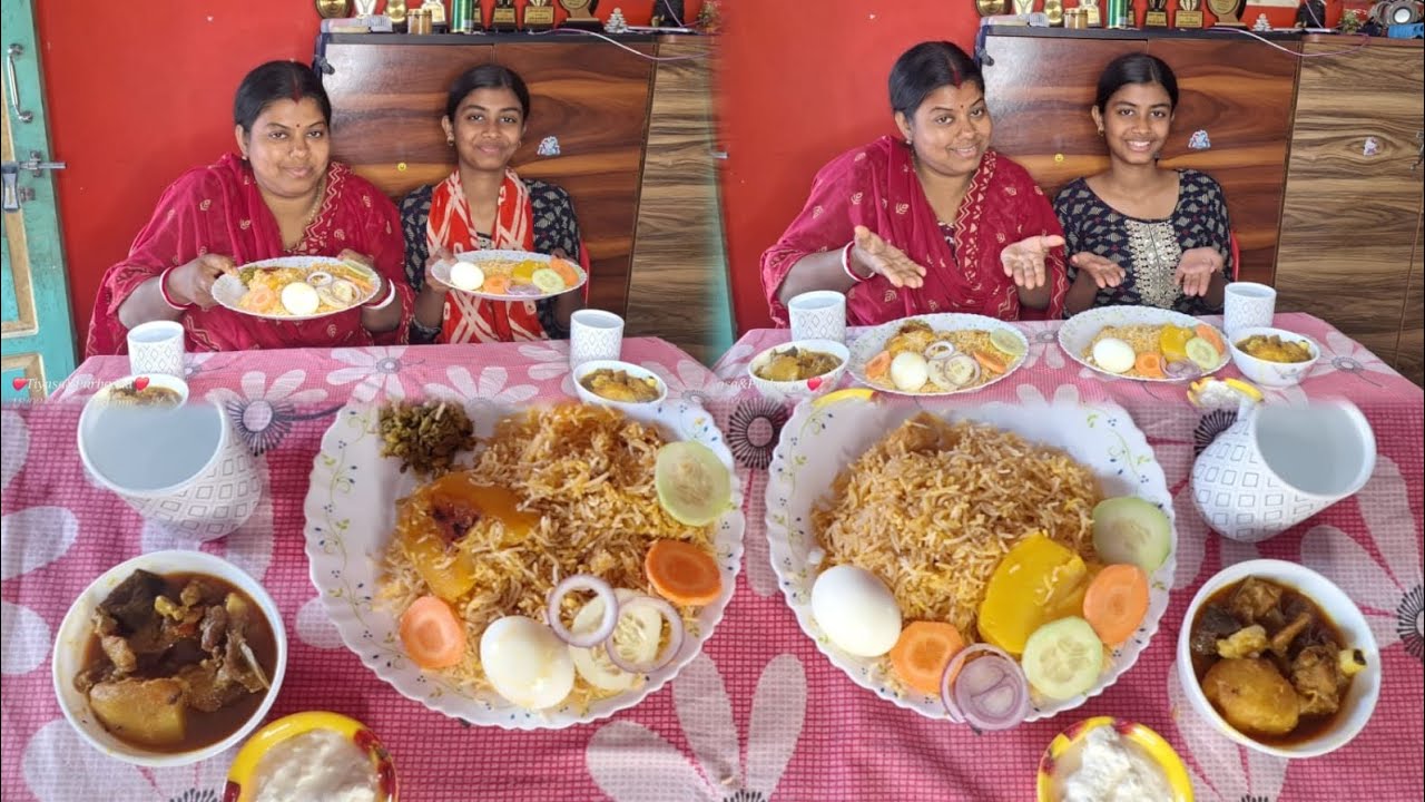 মা-মেয়ের বিরিয়ানি খাওয়া ||Mother -Daughter  biryani and mutton curry eating show||Hungry smiles||