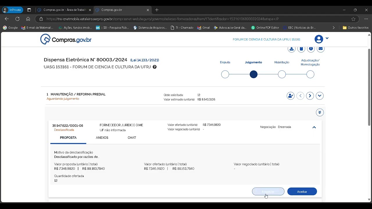 Dispensas e Preg&otilde;es Eletr&ocirc;nicos: como desfazer uma desclassifica&ccedil;&atilde;o de proposta - Comprasnet
